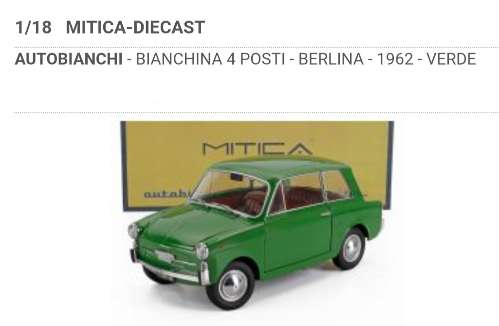 1/18 Mitica Diecast Autobianchi Bianchina 4 posti berlina 1962 verde